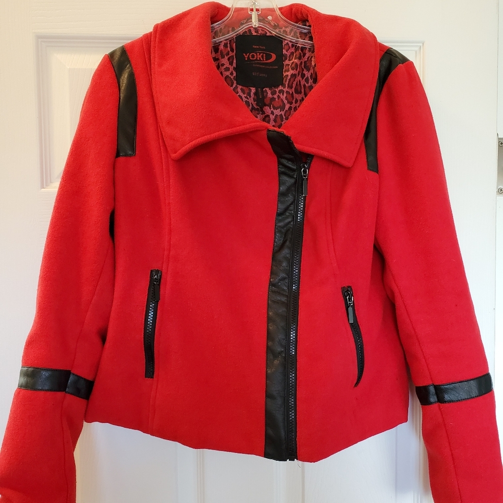 EUC Red with black trim moto jacket